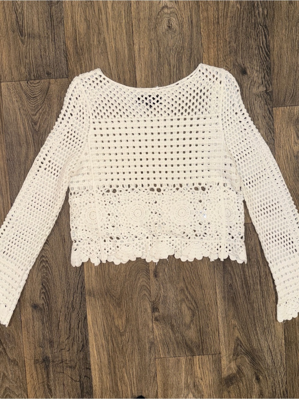 Lulu's White Crochet Crop Sweater